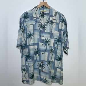 Tommy Bahama Blue Tropical Palm Tree Short Sleeve Button Up Shirt - Size Large